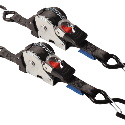 Cantonal Automatisch aufrollender Spanngurt 300x2,5 cm - mit S-Haken und Sicherungsfeder - 600 kg  - Set mit 2 Stück