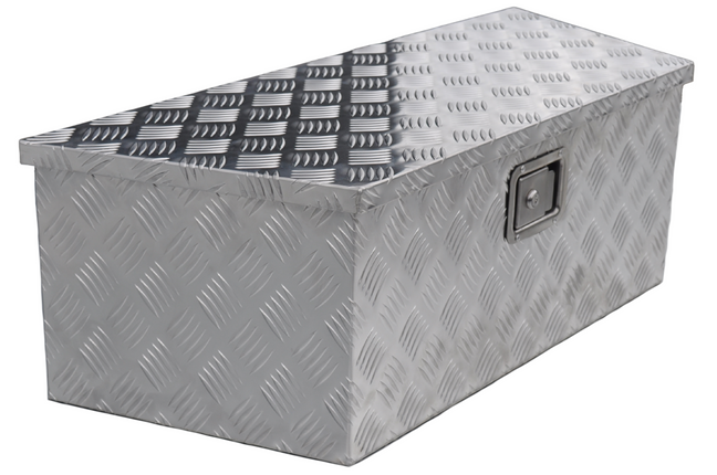 Cantonal Deichselbox Aluminium 900/660x350x300 mm – Einbauschloss – automatische Klappe – Riffelblech