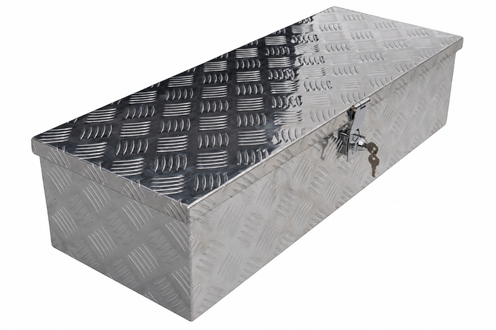 Cantonal Deichselbox aus Aluminium-Riffelblech 800x300x190 mm – Schmetterlingsverschluss