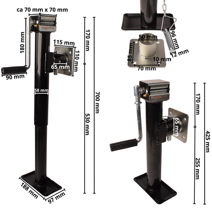 Cantonal Kippbarer und ausdrehbarer Stützfuß - 43-73 cm - 1000 kg - einschließlich Flansch