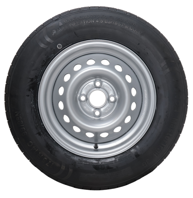 Cantonal Komplettrad Anhänger - 175/80R14C - Lochkreis: 4x100 - Tragfähigkeit: 775 kg - Nabendurchmesser: 57 mm