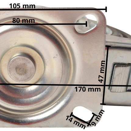 Cantonal Lenkrolle mit Bremse - 100 kg - Gesamthöhe: 150 mm