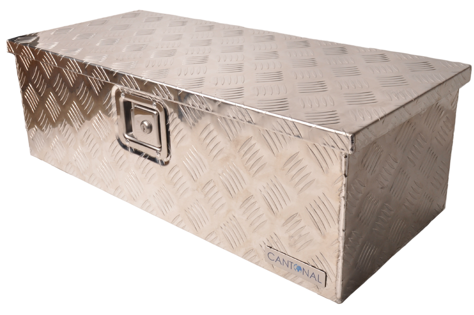 Cantonal Riffelblech Aluminium Deichselbox/Werkzeugbox/Deichselkasten 765x330x245 mm - mit eingebautem Schloss