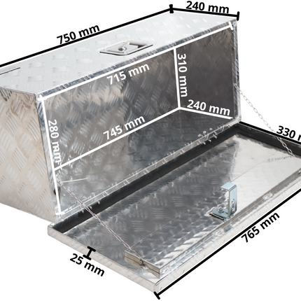 Cantonal Riffelblech Aluminium Deichselbox/Werkzeugbox/Deichselkasten 765x330x245 mm - mit eingebautem Schloss