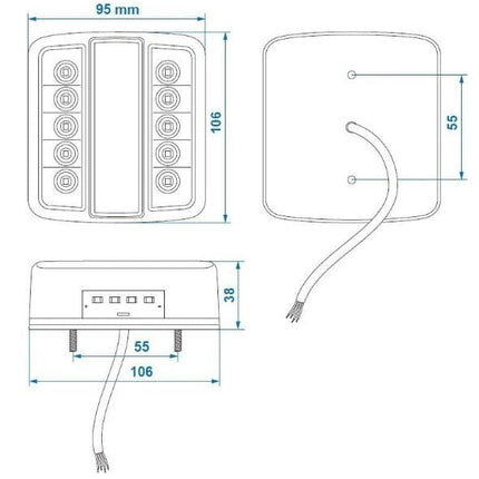 Cantonal Rückleuchte 4 Funktionen 105x98x35 mm - LED - Steckeranschluss
