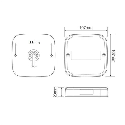 Cantonal Rückleuchte 5 Funktionen 107x107x23 mm - LED
