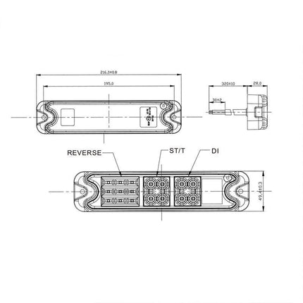 Cantonal Rückleuchte LED links/rechts 216x49,4x28 mm - 4 Funktionen - loser Drahtanschluss