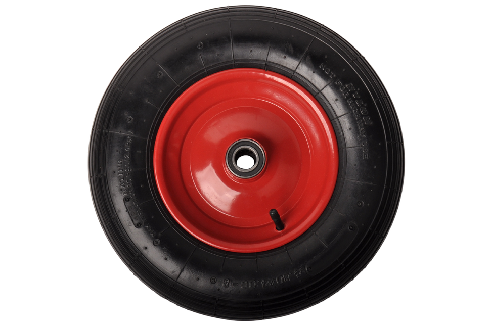 Cantonal Schwerlast Schubkarrenrad - 4.00-8 - rote Stahlfelge - Tragfähigkeit: 220 kg - Achsloch: 25 mm