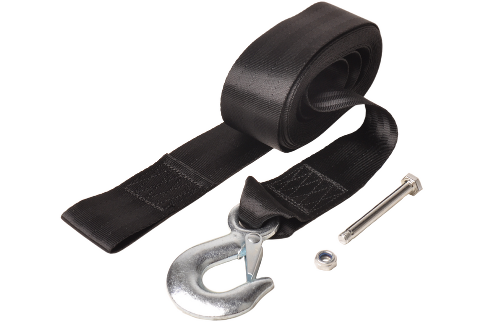 Cantonal Seilband Bootsanhänger mit Sicherheits­haken – 5 cm x 6,1 Meter – 612 kg – Schwarz - inkl. Bolzen