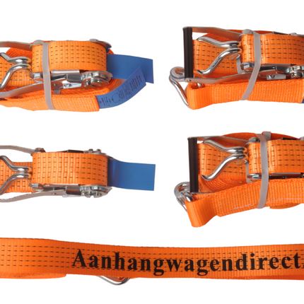Cantonal Set von 4 Zurrgurten 800x5 cm - orange mit Aanhangwagendirect.nl Aufdruck - Bruchlast 5000 kg