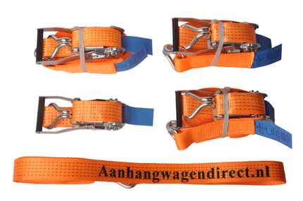 Cantonal Set von 4 Zurrgurten 800x5 cm - orange mit Aanhangwagendirect.nl Aufdruck - Bruchlast 5000 kg