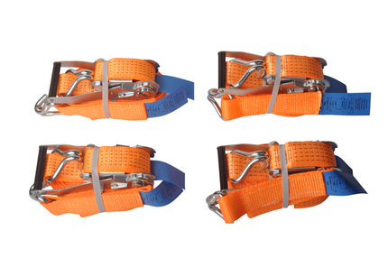 Cantonal Set von 4 Zurrgurten 800x5 cm - orange mit Aanhangwagendirect.nl Aufdruck - Bruchlast 5000 kg