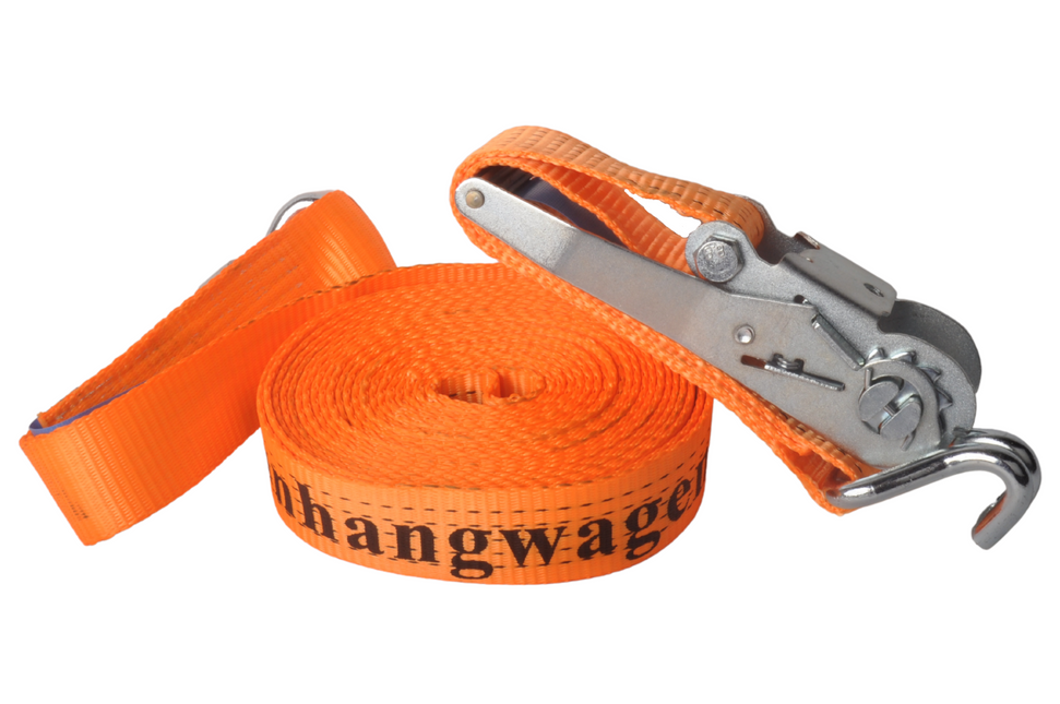 Cantonal Set von 4 Zurrgurten 800x5 cm - orange mit Aanhangwagendirect.nl Aufdruck - Bruchlast 5000 kg
