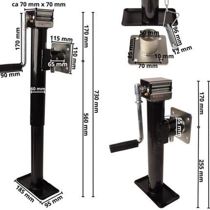 Cantonal Set von zwei kippbaren und ausdrehbaren Stützfüßen - 43-73 cm - 1000 kg - inklusive Flansch
