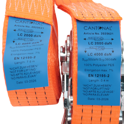 Cantonal Spanngurt orange - 800x5 cm - 4000 kg - zweiteilig - magnetischer Haken