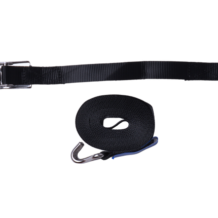 Cantonal Spanngurte schwarz 570x2,5 cm (400 kg) - mit Edelstahlhaken und Ratsche - satz von 2 Stück