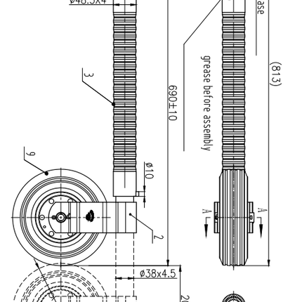 Cantonal Stützrad - 48 mm - gerippt - 150 kg maximale Tragfähigkeit - Stahlfelge