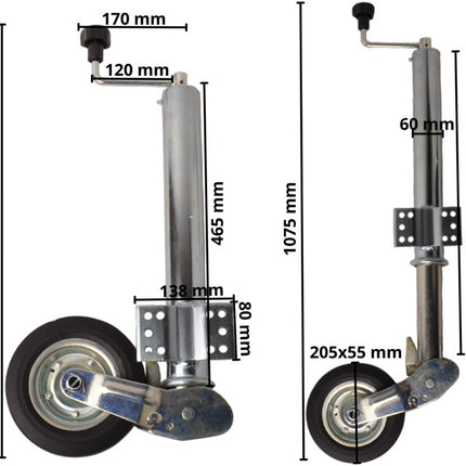 Cantonal Stützrad für Anhänger - 60 mm rund - automatisch klappbar
