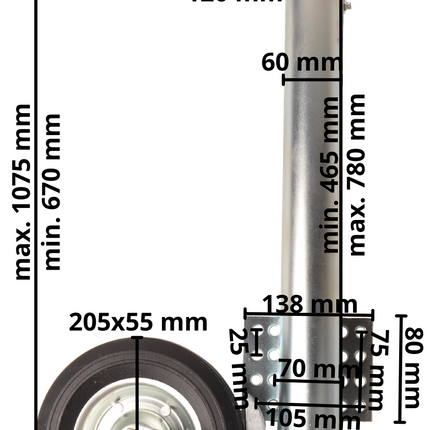 Cantonal Stützrad für Anhänger - 60 mm rund - Tragfähigkeit: 250 kg - automatisch klappbar