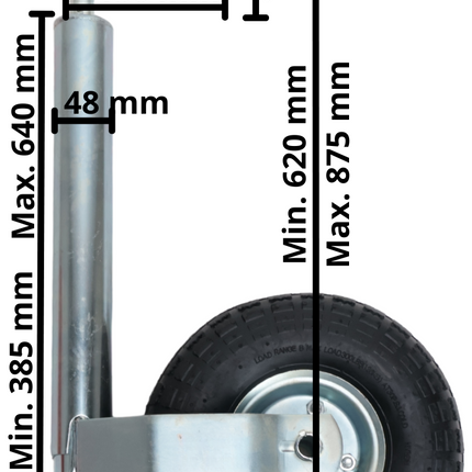 Cantonal Stützrad mit Luftreifen - 48 mm - Tragfähigkeit: 150 kg - Stahlfelge
