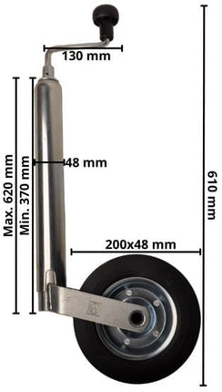 Cantonal Stützrad - rund 48 mm - Tragfähigkeit: 150 kg - Gummireifen und Stahlfelge