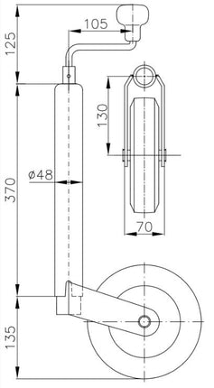 Cantonal Stützrad - rund 48 mm - Tragfähigkeit: 150 kg - Gummireifen und Stahlfelge