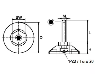 Cantonal Verstellbarer Fuß 30 mm - M8x60 mm mit Innensechskant