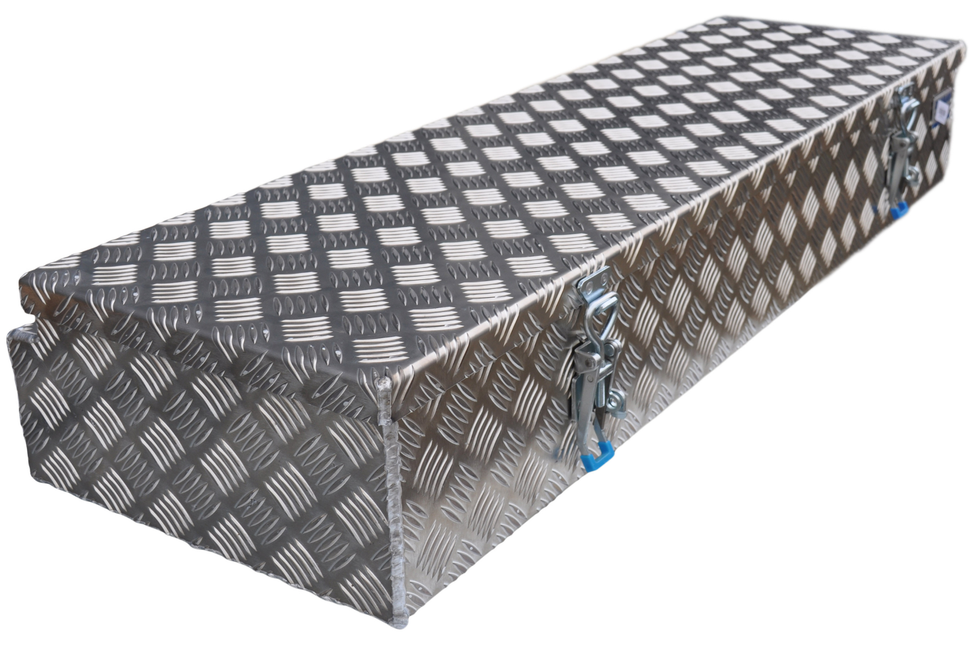 De Haan DE HAAN BOX HE - 1200x380x190 mm - wasser- und staubdichter Deichselbox aus Aluminium-Riffelblech - ausgestattet mit Spannschlössern