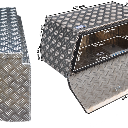 De Haan DE HAAN BOX PBV - wasser- und staubdichter Aluminium-Riffelblech Deichselbox 750x320x400 mm - ausgestattet mit Butterfly-Schloss