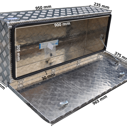 De Haan DE HAAN BOX WXV - 950x400x250 mm - wasser- und staubdichter Aluminium-Riffelblech Deichselbox - mit Butterfly-Schloss