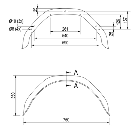 De Haan Hirth Kotflügel 14 Zoll - 750x200x350 mm - Umfang 1150 mm - BSX 750
