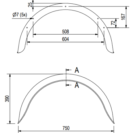 De Haan Kotflügel 14/15 Zoll - 750x240x390 mm - Umfang 1210 mm