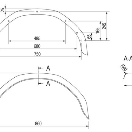 De Haan Kotflügel aus Metall 860x240x395 mm - geeignet für Stema