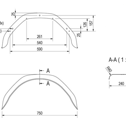 De Haan Kotflügel Metall 750x240x350 mm - Umfang 1150 mm
