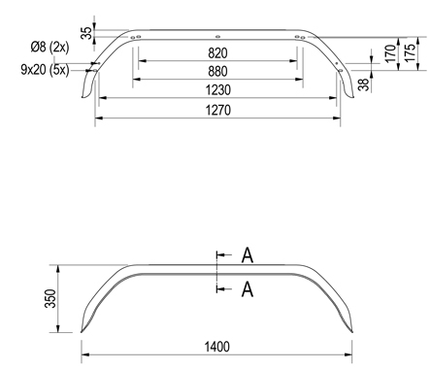 De Haan Original Anssems Tandem Kotflügel - 1400x220x350 mm - Umfang 1800 mm - AMT 2500