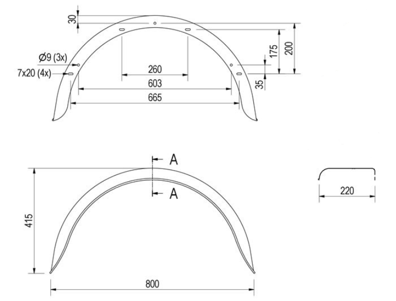 De Haan Original Hirth/ Sigg Kotflügel - 800x220x415 mm - Umfang 1285 mm
