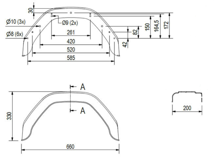 De Haan Original Stema Kotflügel - 660x200x330 mm - Umfang 1040 mm