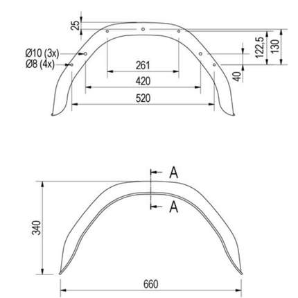 De Haan Original TPV Kotflügel 12 Zoll - 660x190x340 mm - Umfang 1060 mm