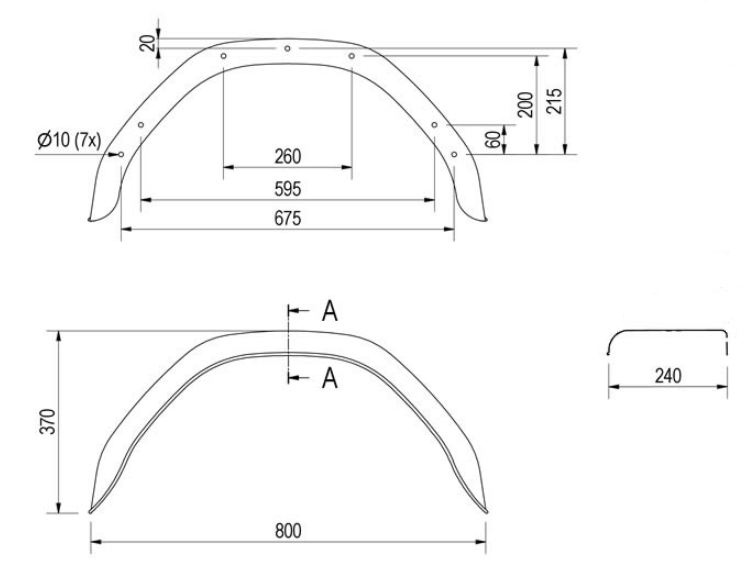 De Haan Original WM Meyer Kotflügel - 800x240x370 mm - Umfang 1240 mm