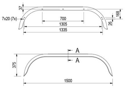 De Haan Tandem-Kotflügel Metall 1500x200x375 mm - Umfang 1920 mm