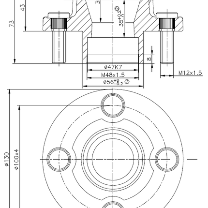 FAD Ungebremste Radnabe mit Achsstummel - 4x100 - Achsstummel 40x150 mm - für hohe Geschwindigkeiten
