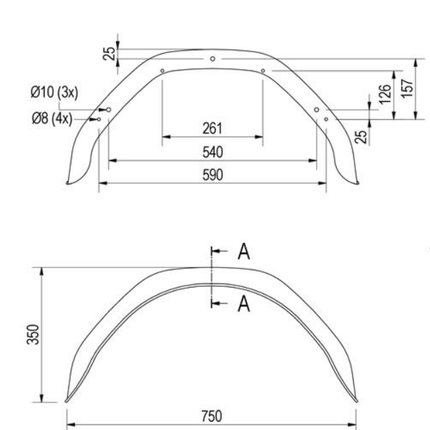 Hapert Original Stema Metall-Kotflügel 750x220x350 mm - Umfang 1150 mm