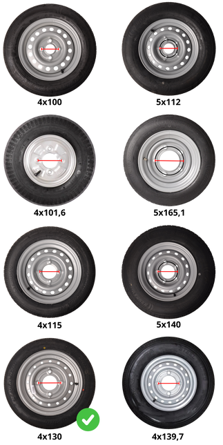 Kargotrail Komplettrad Anhänger - 145R13 - Lochkreis: 4x130 - Tragfähigkeit: 425 kg - Nabendurchmesser: 85 mm