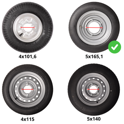 Kenda Komplettrad Anhänger - 155/70R12C - Lochkreis: 5x165,1 - Tragfähigkeit: 900 kg - Nabendurchmesser: 114,6 mm