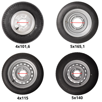 Kenda Komplettrad Anhänger - 155/80R13 - schwarze felge - Lochkreis: 4x100 - Tragfähigkeit: 500 kg - Nabendurchmeser: 57 mm