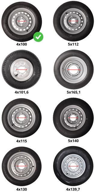 Kenda Komplettrad Anhänger - 155R13 - schwarze felge - Lochkreis: 4x100 - Tragfähigkeit: 500 kg - Nabendurchmeser: 57 mm
