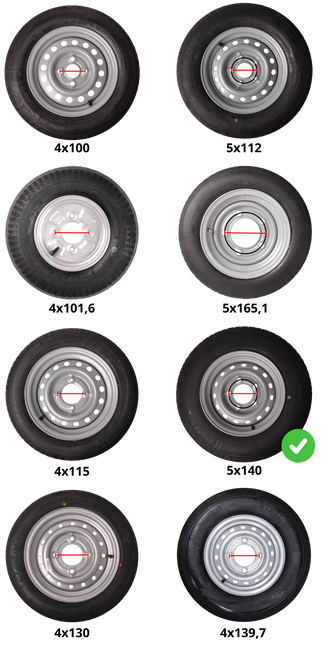 Kenda Komplettrad Anhänger - 185R14C - Lochkreis: 5x140 - Tragfähigkeit: 900 kg - Nabendurchmesser: 94 mm