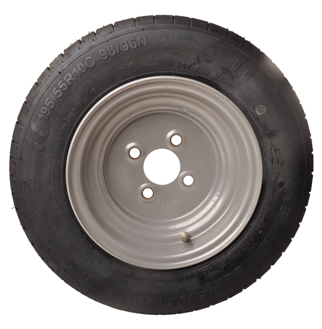 Kenda Komplettrad Anhänger - 195/55R10C - Lochkreis: 4x100 - Tragfähigkeit: 500 kg - Nabendurchmesser: 57 mm - 10PR