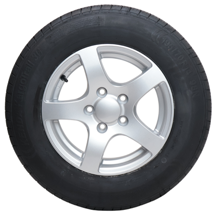 Kenda Komplettrad Anhänger - 195/70R14 - Leichtmetallfelge - Lochkreis: 5x112 - Tragfähigkeit: 750 kg - Nabendurchmesser: 67 mm - ET30