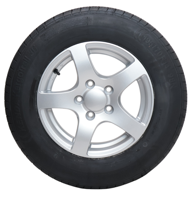 Kenda Komplettrad Anhänger - 195/70R14 - Leichtmetallfelge - Lochkreis: 5x112 - Tragfähigkeit: 750 kg - Nabendurchmesser: 67 mm - ET30